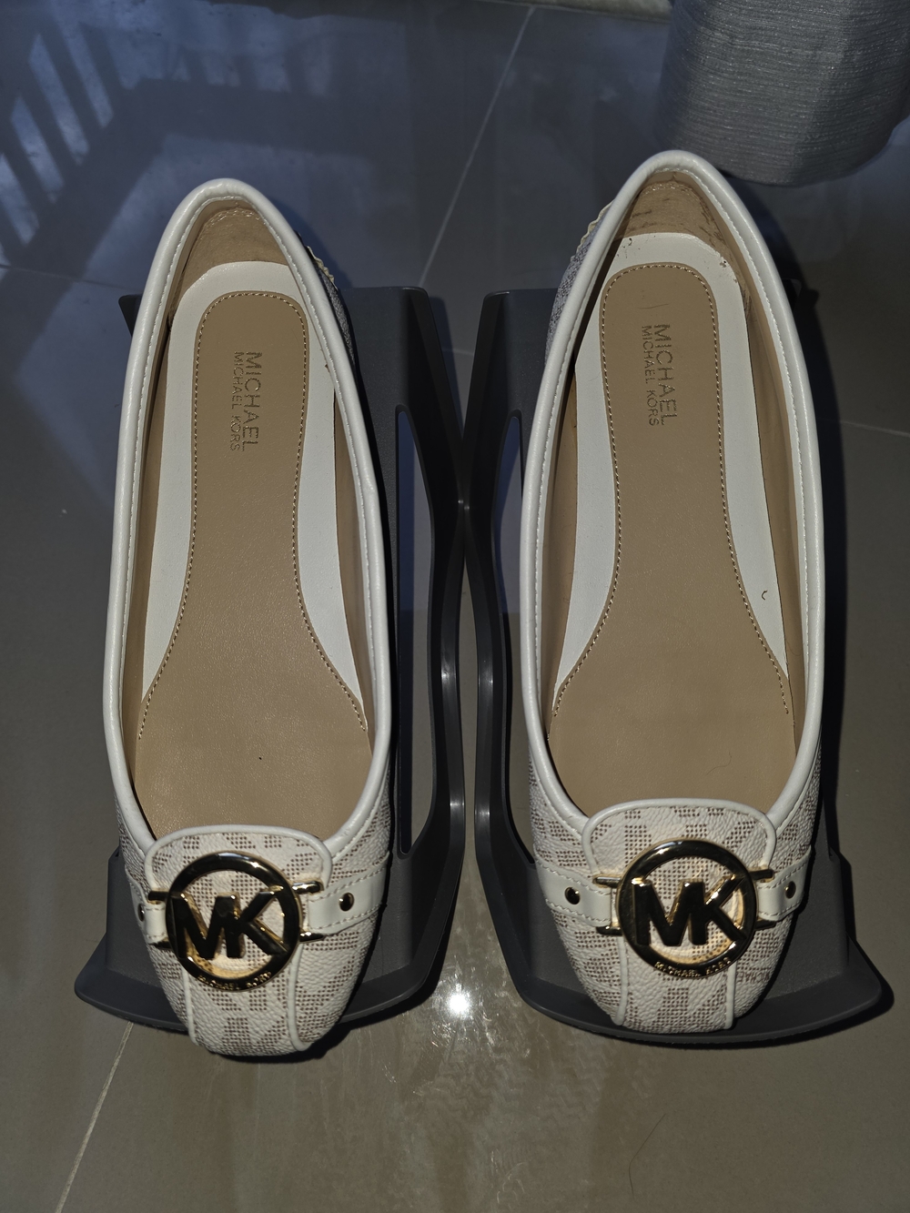 Michael Kors Women's White MK Logo Leather Ballet Flats